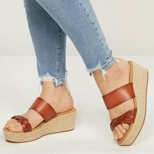 Brown Leather platform Espadrille Sandals by lane Bryant size 10